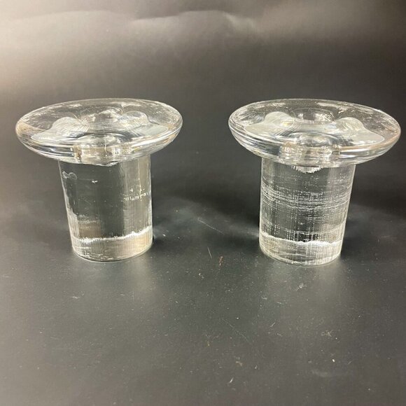 Blenko Ice Clear Crystal Candleholders set of 2 - Picture 6 of 7